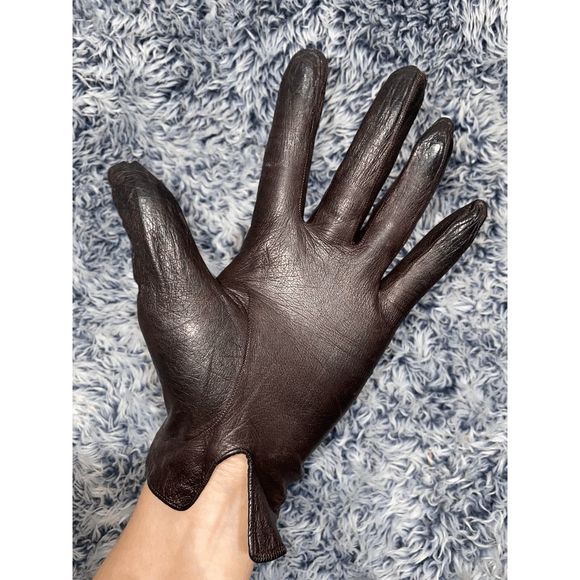 CHRISTIAN DIOR VIntage Chevrosu Dark Brown Butter Soft Leather Gloves Size 7.5 - Picture 2 of 11